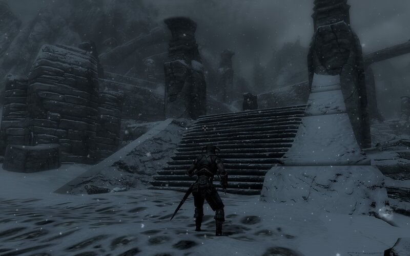 snowy ruins with warrior