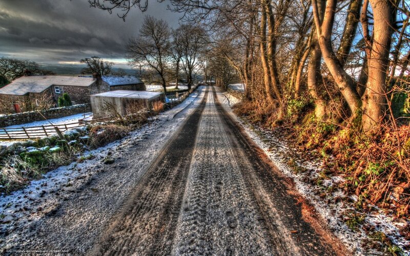 Snowy rural road in winter
