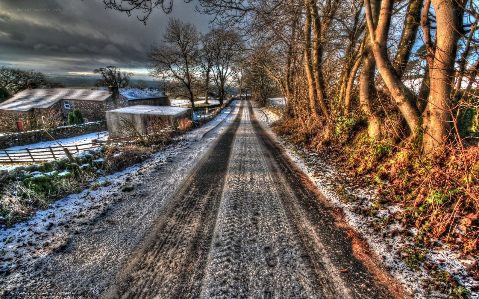 Snowy rural road in winter