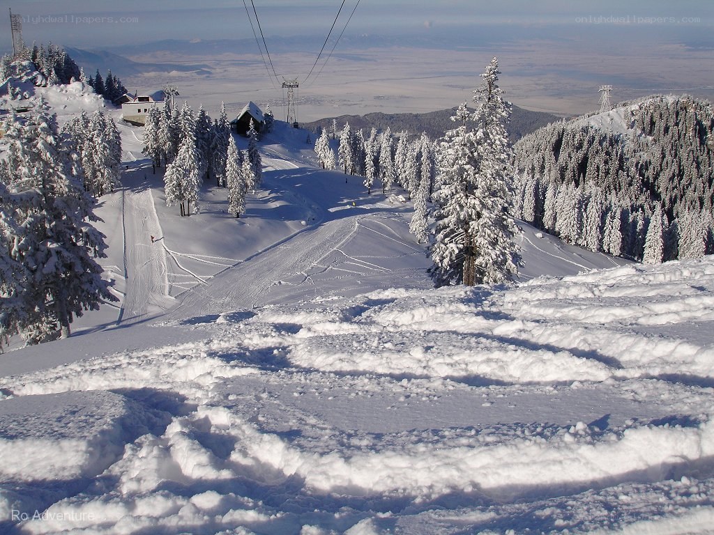 Snowy ski resort landscape