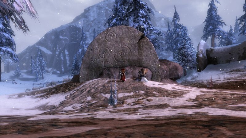 snowy stone monument