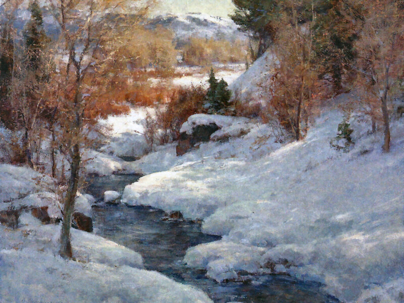 Snowy Stream in Forest — White, Serene