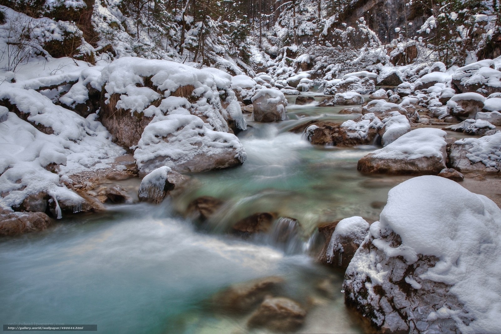 Snowy Stream in Winter