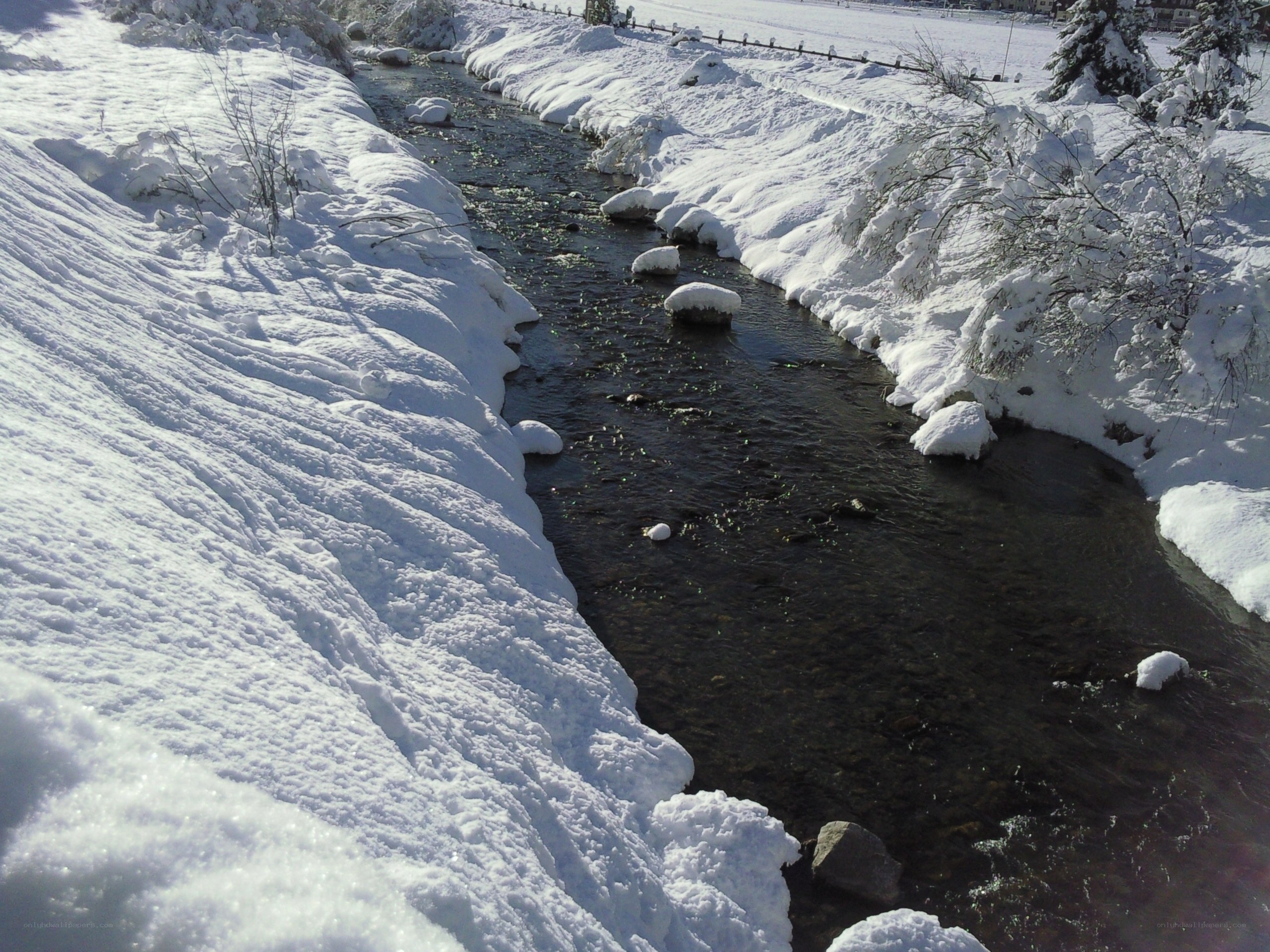 snowy stream in winter