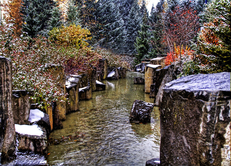 Snowy Stream with Rocks — Green