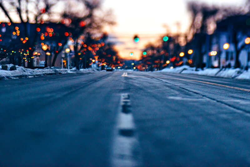 Snowy Street at Dusk — Blue