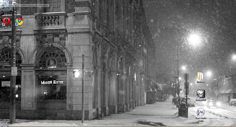 snowy street at night