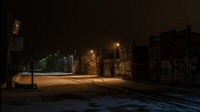 Snowy Street at Night — Black, Dark