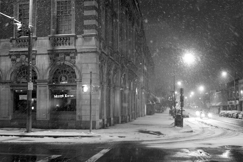 Snowy Street at Night — Black