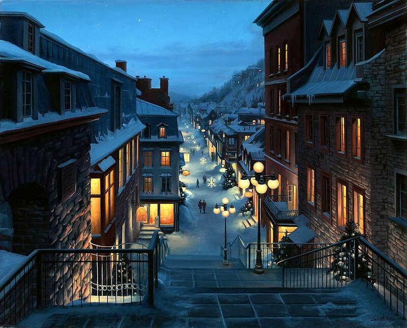 Snowy Street at Night — Blue, Serene