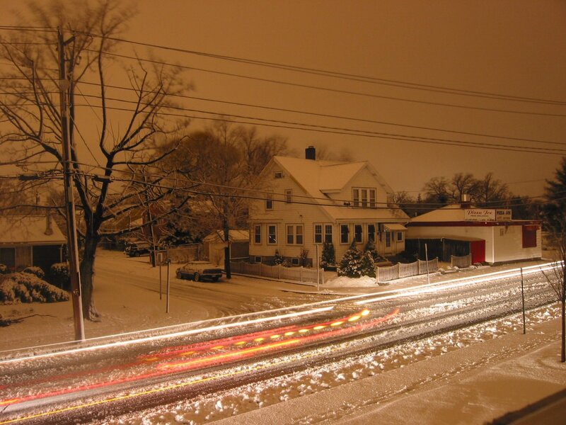 Snowy Street at Night — Brown, Quiet