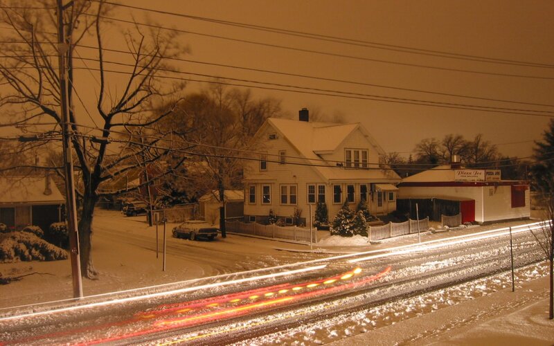 Snowy Street at Night — Brown