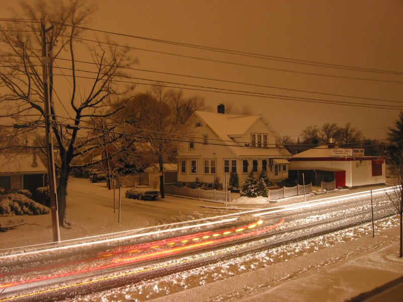 Snowy Street at Night — Orange