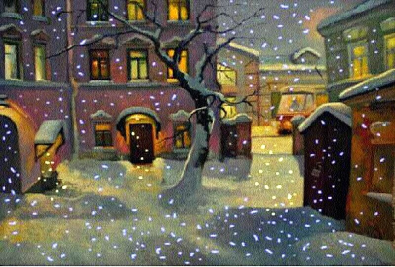 Snowy Street at Night — Purple