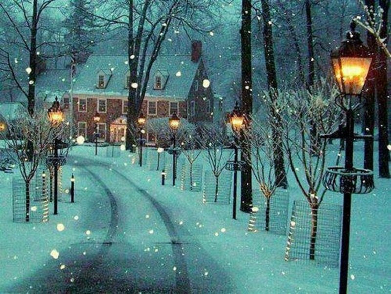 Snowy Street at Night — White