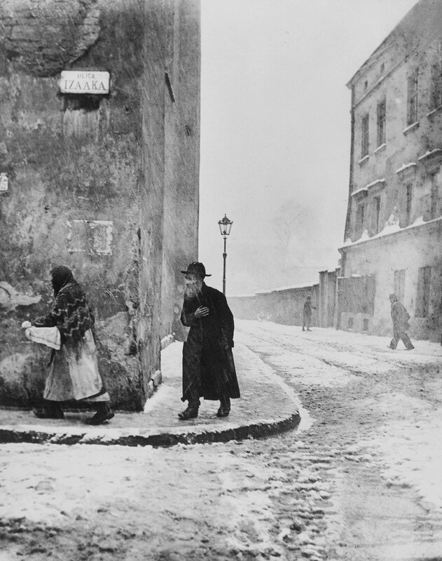 Snowy street in Jewish quarter