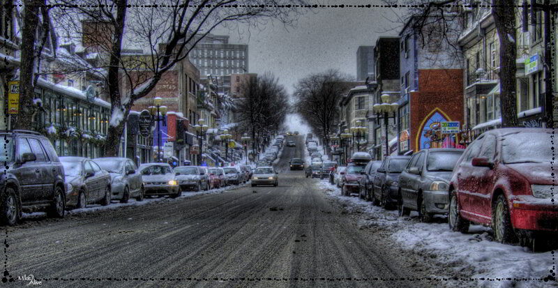 Snowy street in Montreal