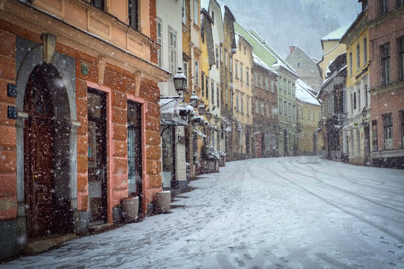 Snowy Street in Old Town — White
