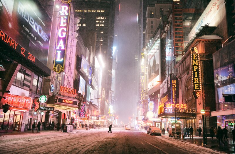 Snowy Street in Times Square