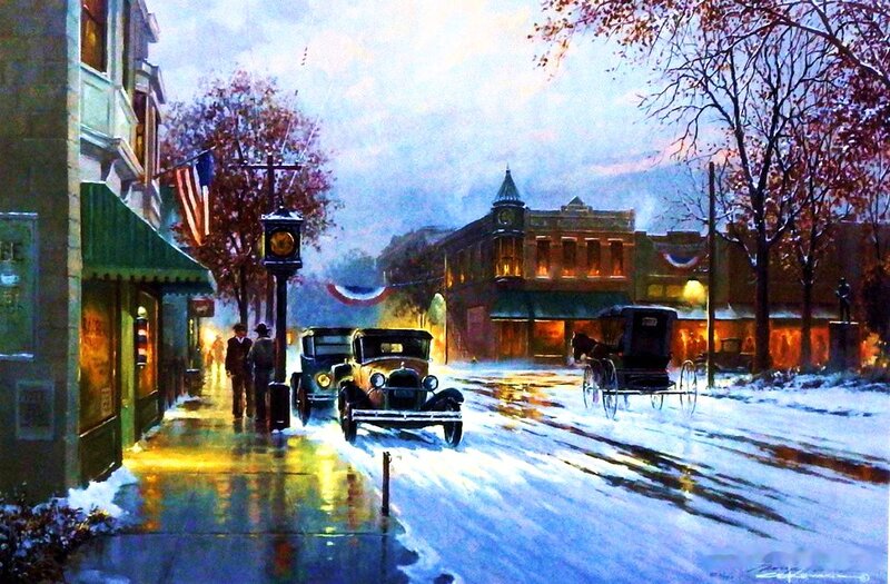 Snowy Street Scene — Blue, Calm