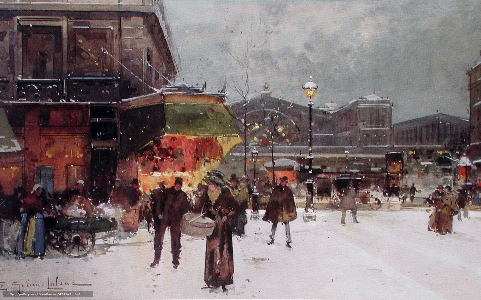 Snowy Street Scene in Paris