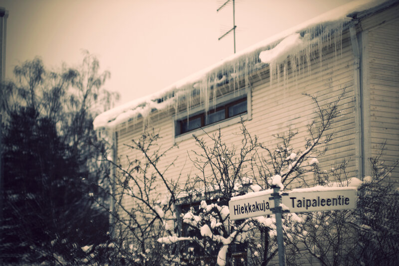 Snowy street signs in winter