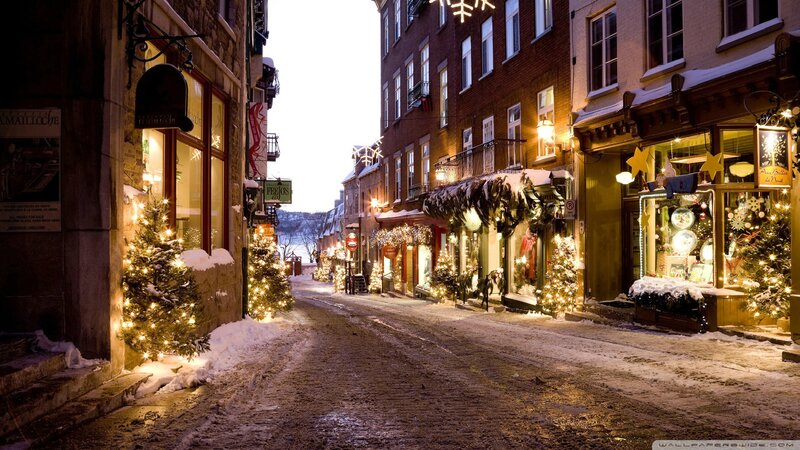 Snowy Street with Christmas Lights — Brown