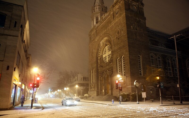 Snowy Street with Church — Brown, Cold