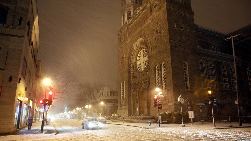 Snowy Street with Church — Brown
