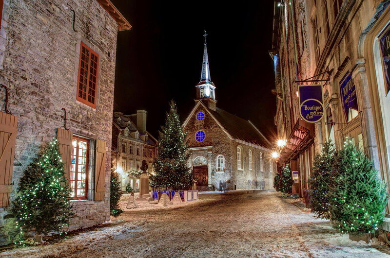 Snowy Street with Church — White, Festive