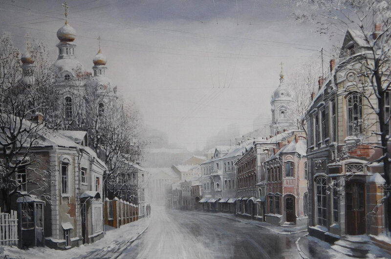 Snowy Street with Church — White