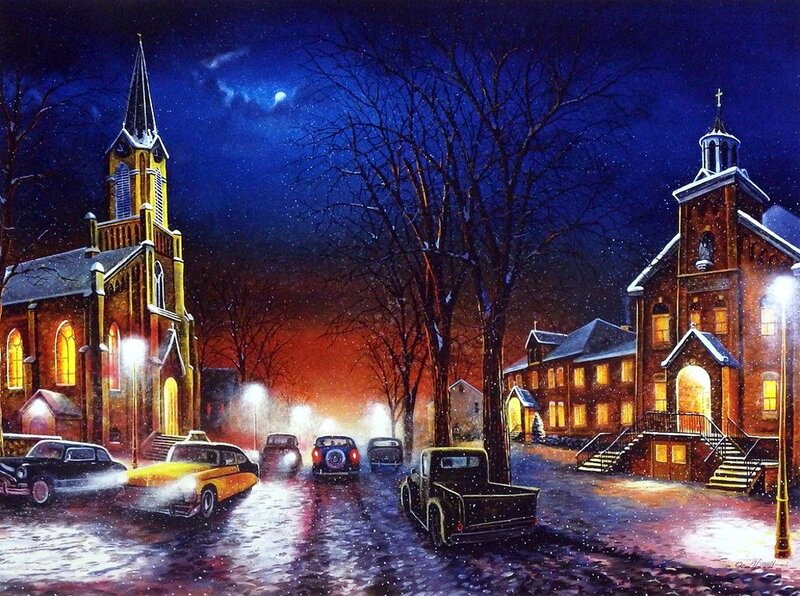 Snowy Street with Churches