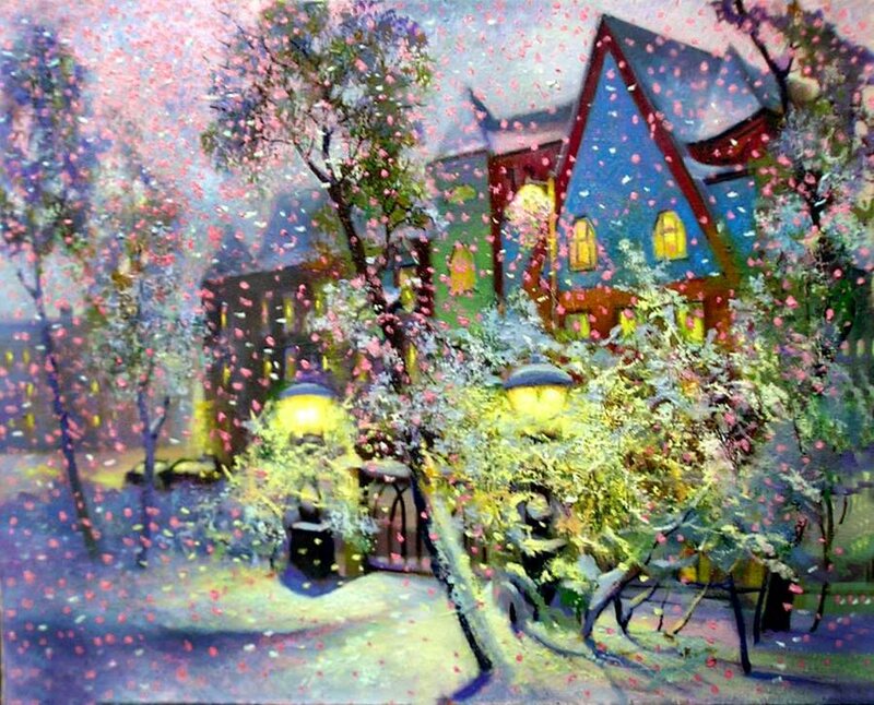 Snowy Street with Houses