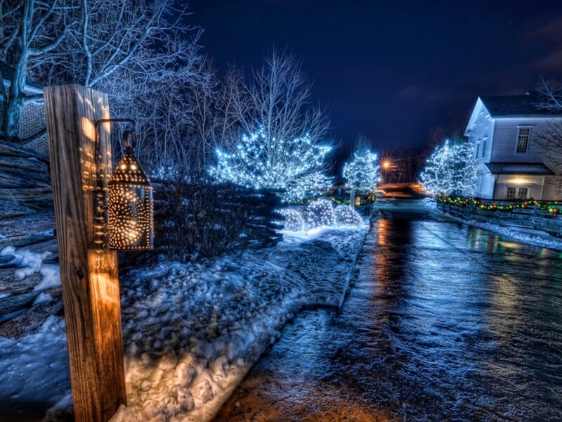 Snowy Street with Lights — Blue