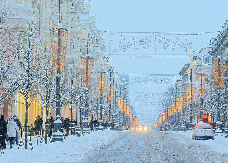 Snowy Street with Lights — White, Cold