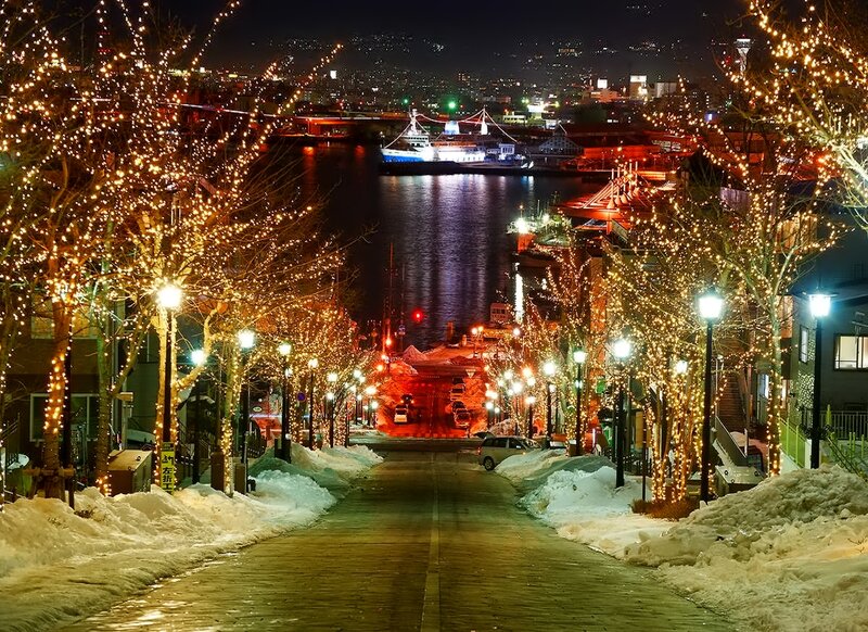 Snowy Street with Lights — White, Festive, Night