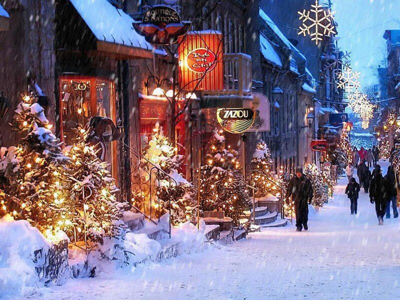 Snowy Street with Lights — White