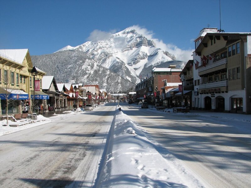 Snowy Street with Mountain