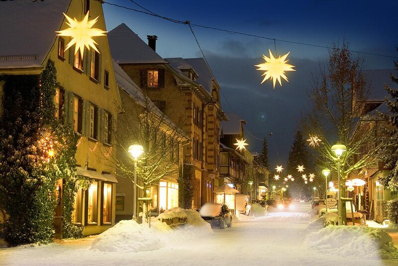 Snowy Street with Stars