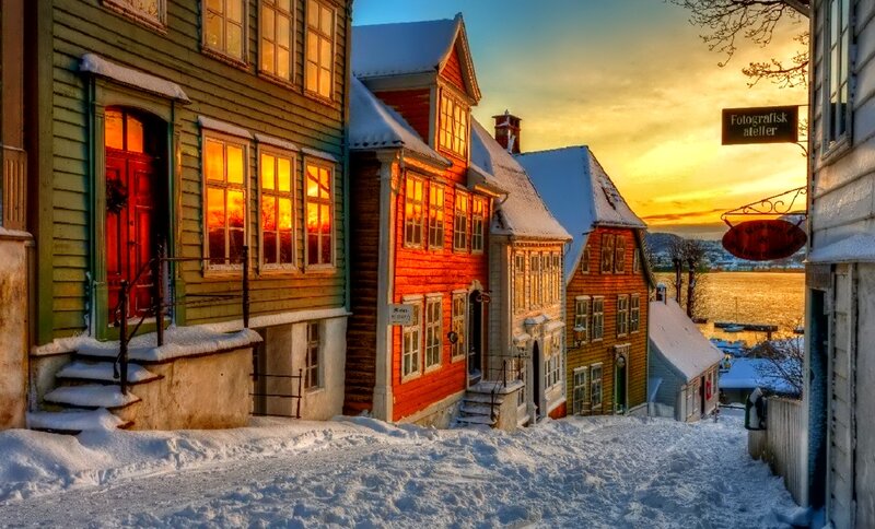 Snowy Street with Wooden Houses