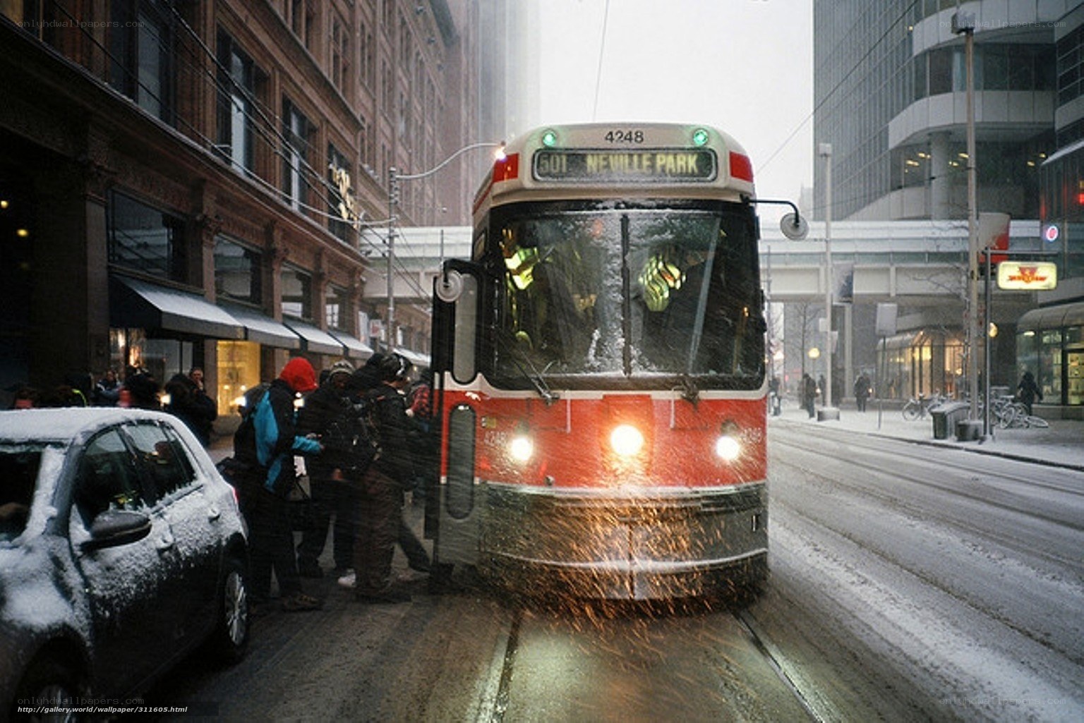 Snowy streetcar in Toronto