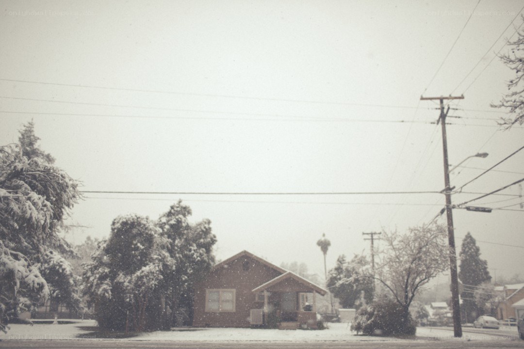 Snowy suburban house scene