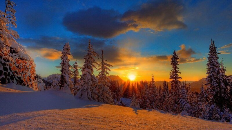 Snowy sunset in the mountains