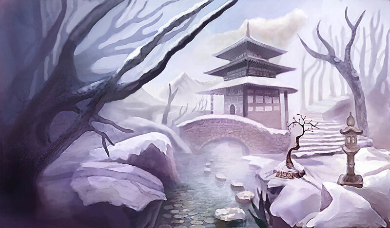 Snowy temple garden