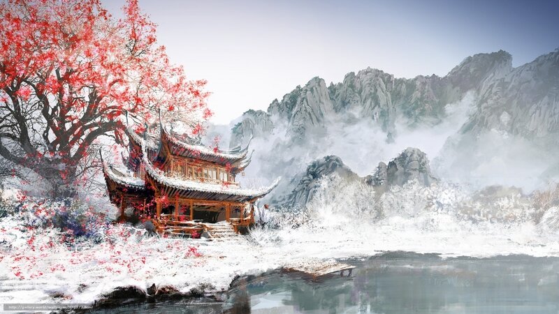 Snowy Temple in Autumn