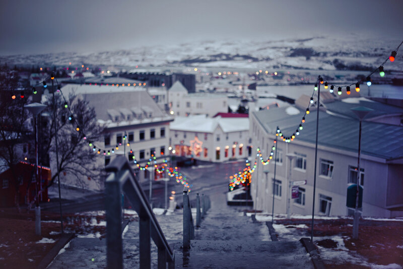 Snowy Town at Dusk — Gray
