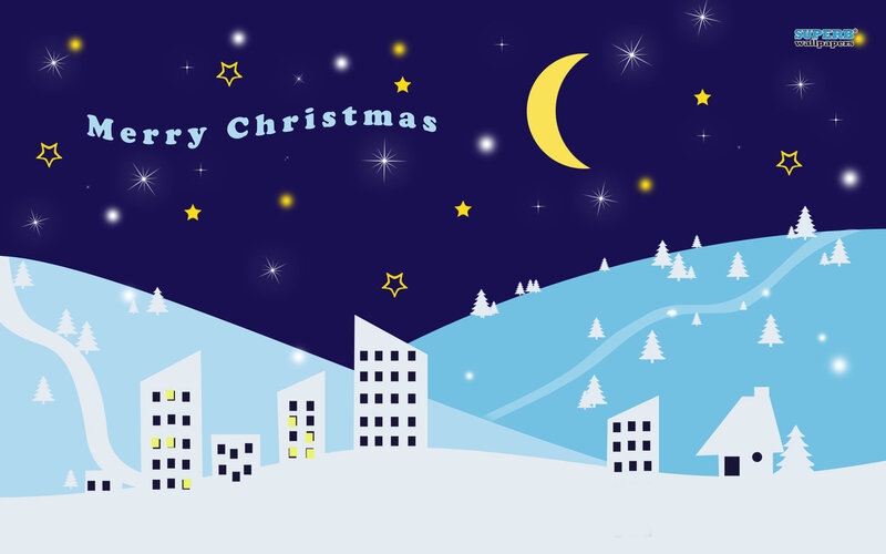 Snowy Town at Night — Blue, Serene, Illustration