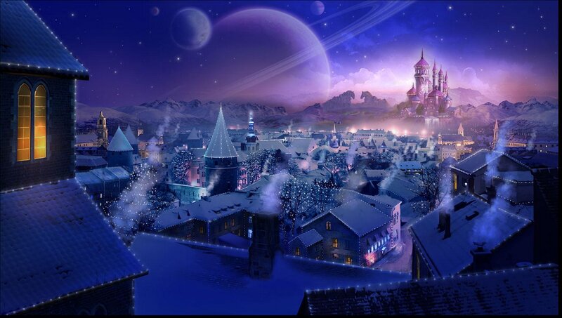 Snowy Town at Night — Purple, Fantasy