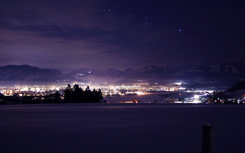 Snowy Town at Night — Purple