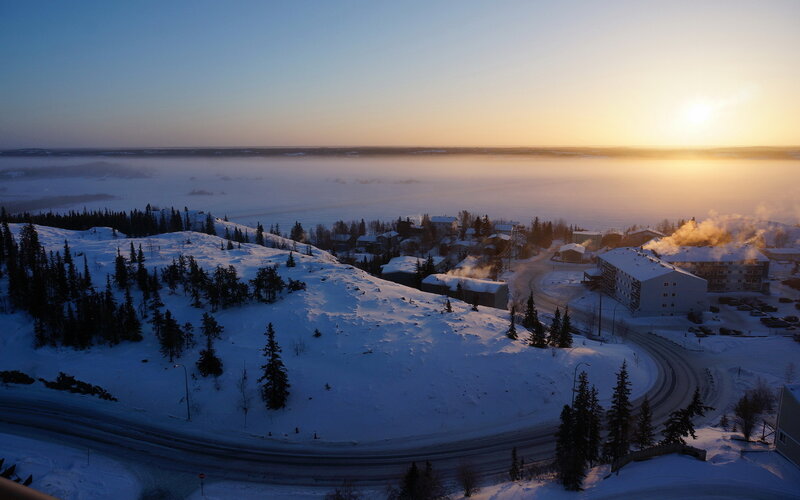Snowy Town at Sunrise